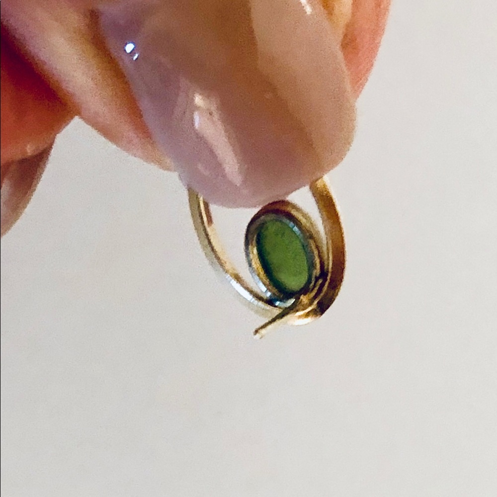 Gold Hoop Earrings with Green Stone - Picture 5 of 7